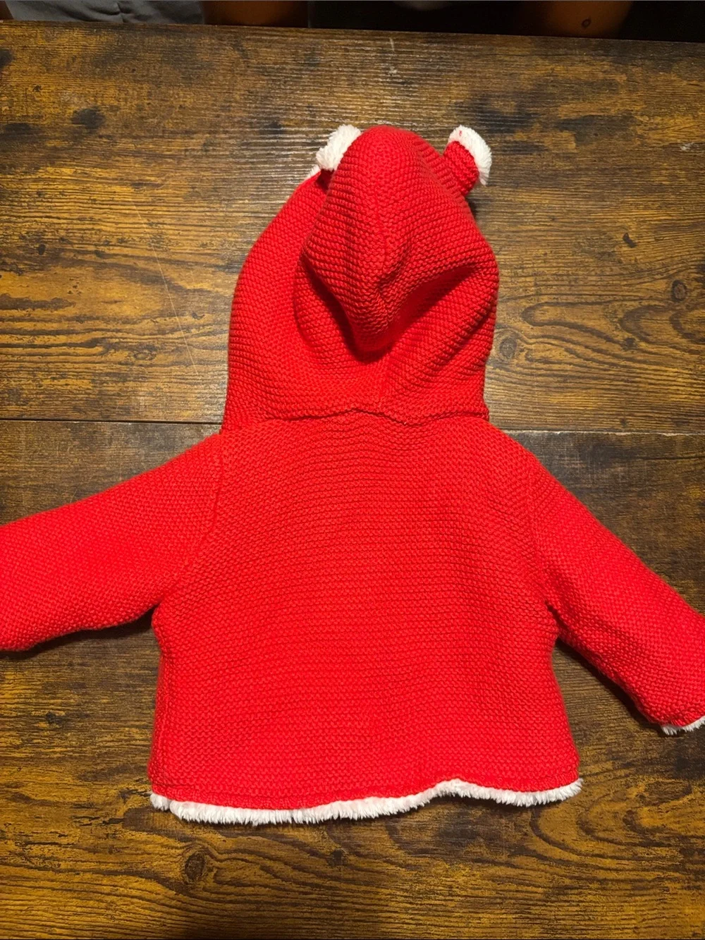 Carter's Red Knit Hooded Pea Coat with Cream Sherpa Lining